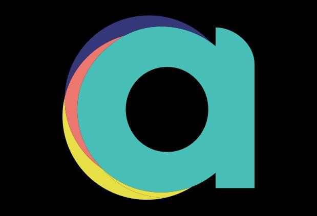 A imagem exibe uma parte da logo da empresa Inklua, apresentando a letra 'a' em destaque. O design utiliza formas geométricas sobrepostas com cores vibrantes, incluindo azul, vermelho, amarelo e verde-água. O estilo é moderno e abstrato, transmitindo dinamismo e inclusão.